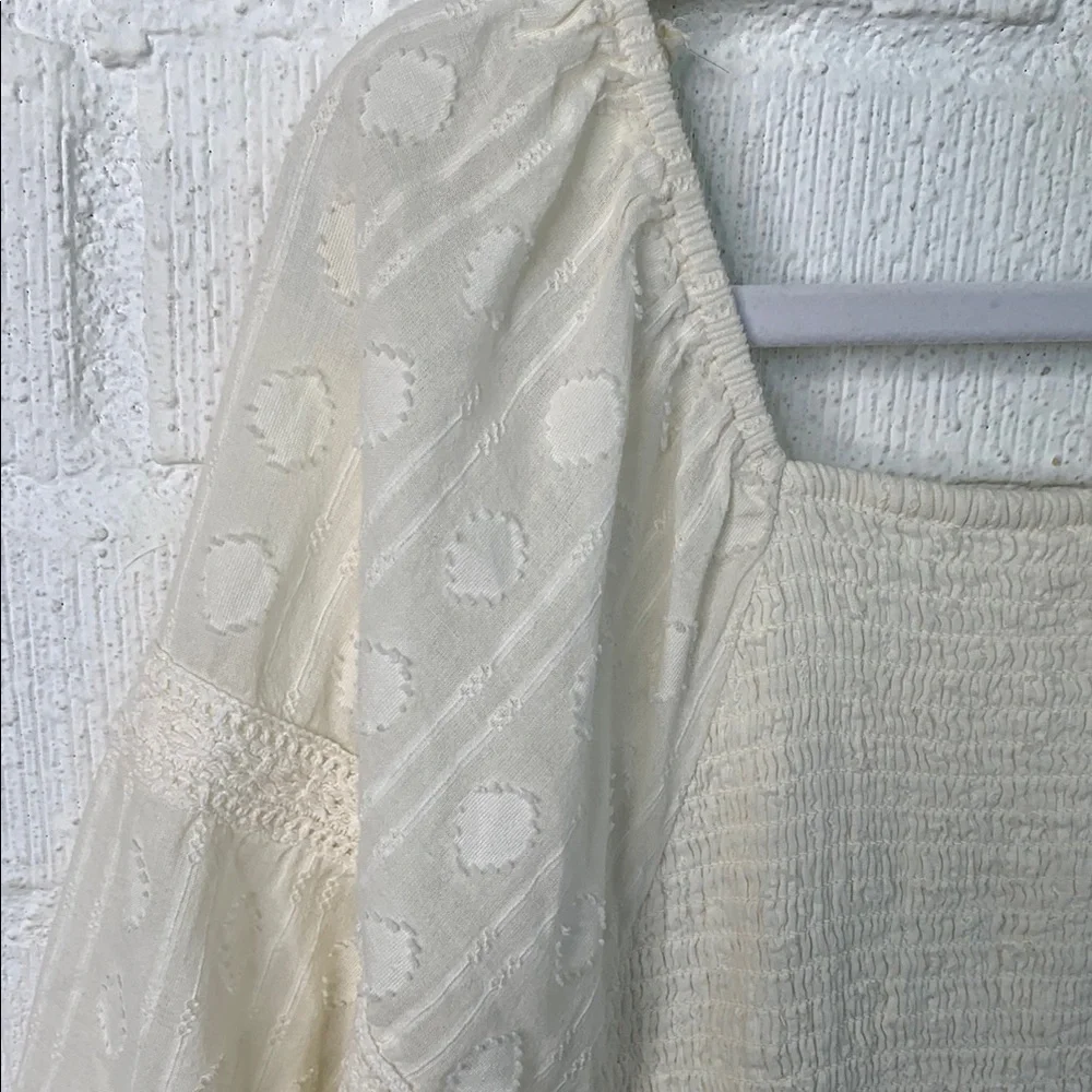 Nicole Miller Artelier Cotton Cream Square Neck Bishop Sleeve Sundress